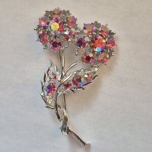 Vintage AB rhinestone flower brooch